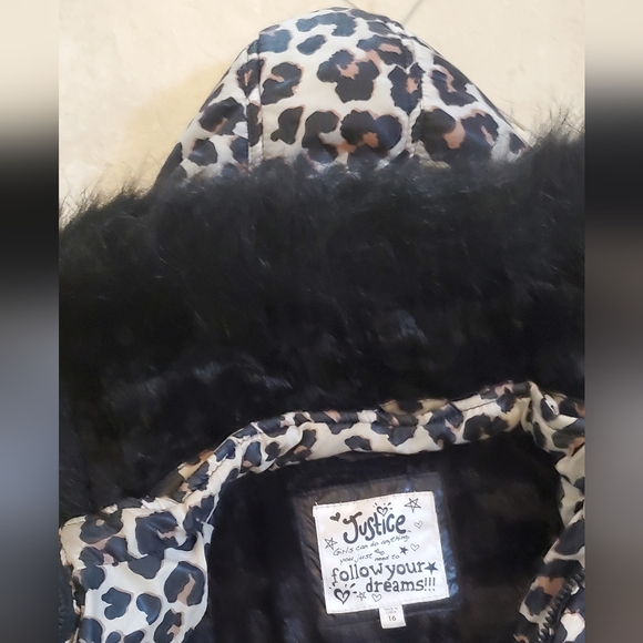 JUSTICE LEOPARD PUFFER BOMBER JACKET 16 - Picture 4 of 5